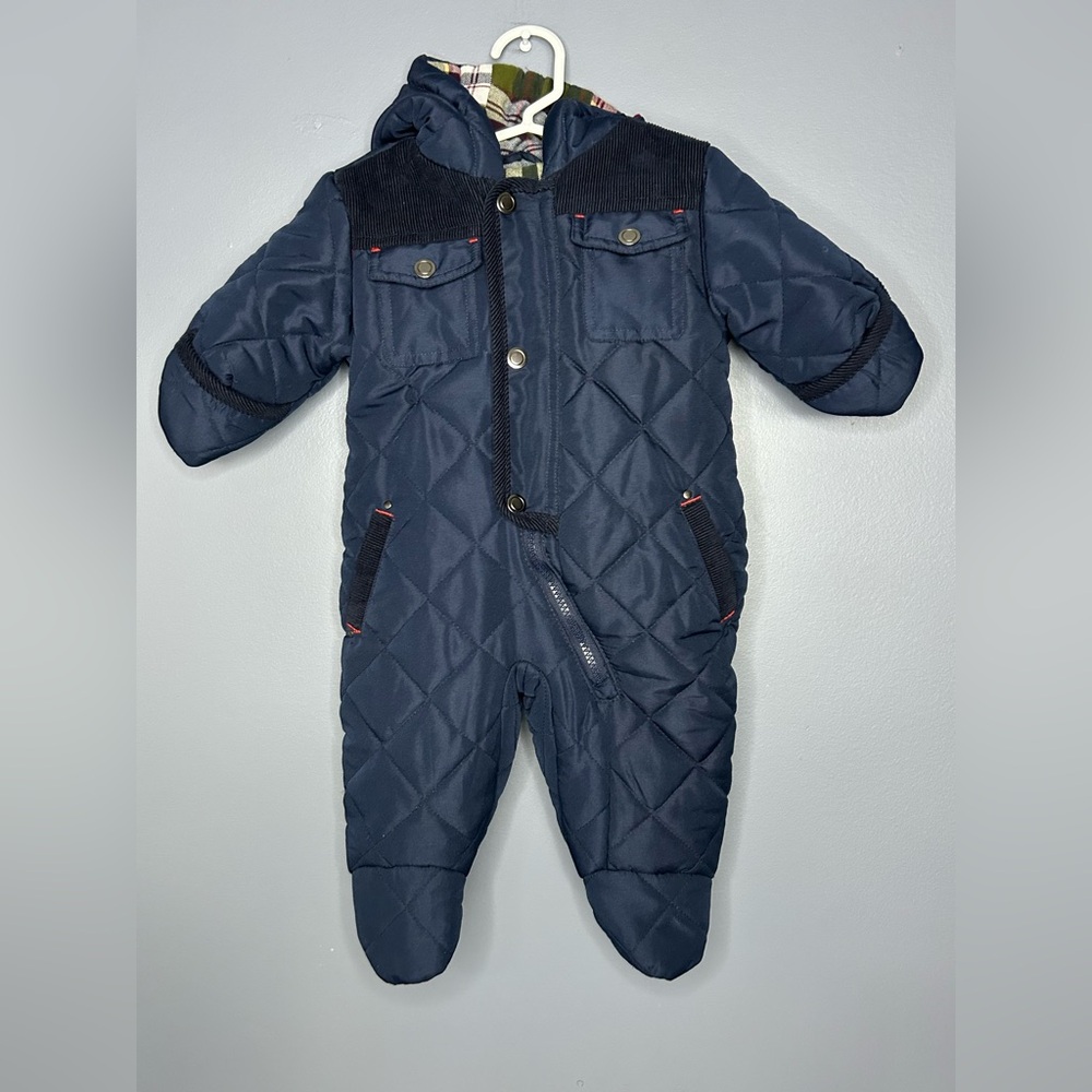 Rothschild Snowsuit Baby 3-6 Months Quilted Corduroy Collar Elbow Patch Footed
